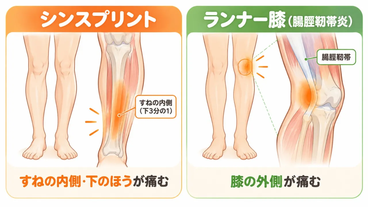 シンスプリントとランナー膝の痛む場所の違い
